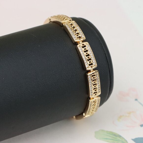 "Rose Gold Rectangular Link Bracelet with Cubic Zirconia Accents, XPBL0971 - Picture 1 of 12